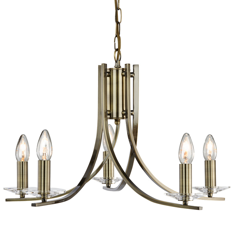 Searchlight  4165-5AB Ascona 5Lt Pendant - Antique Brass Metal & Glass