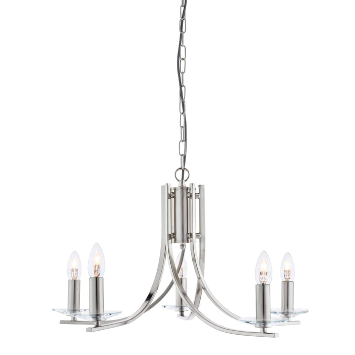 Searchlight  4165-5SS Ascona 5Lt Pendant -  Satin Silver & Clear Glass Sconces