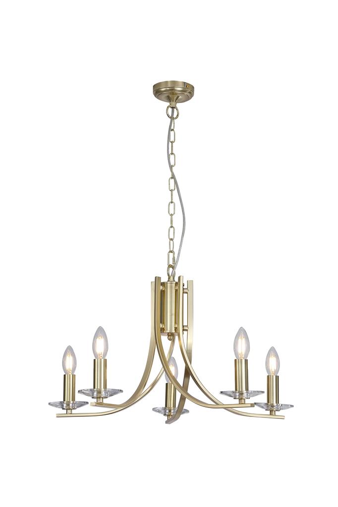 Searchlight 4165-5SB Ascona 5Lt Pendant, Satin Brass Metal & Glass