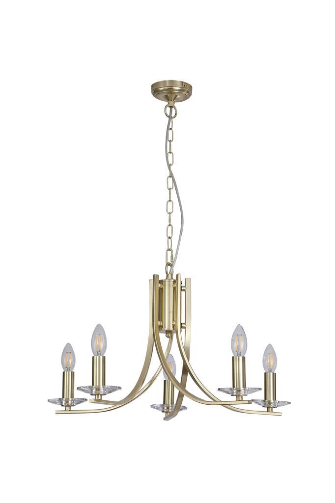 Searchlight 4165-5SB Ascona 5Lt Pendant, Satin Brass Metal & Glass