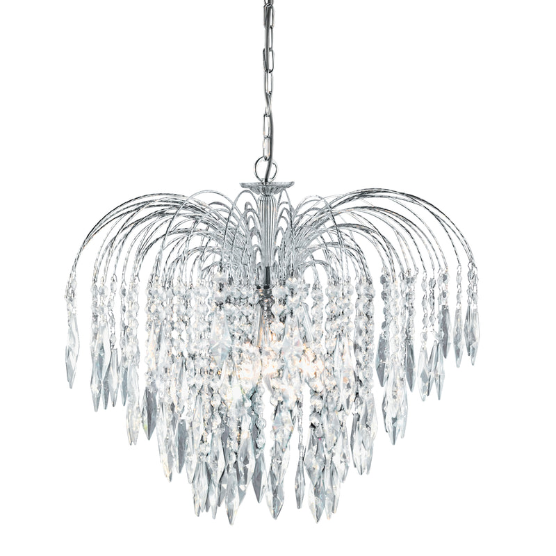 Searchlight  4175-5 Waterfall 5Lt Pendant  - Chrome Metal & Crystal