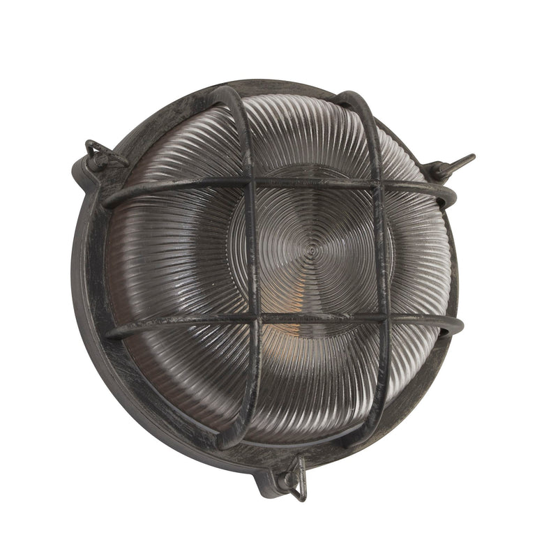 Searchlight  61401BS Bulkhead Round Outdoor Light-Black/Silver Metal & Clear Glas