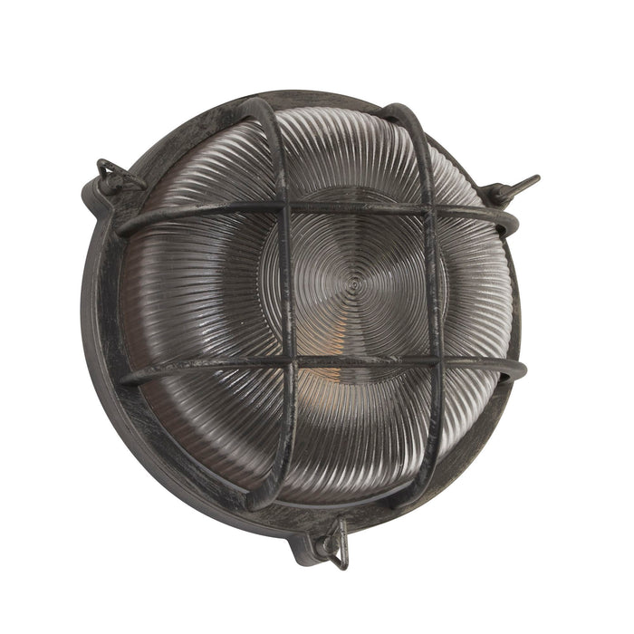 Searchlight  61401BS Bulkhead Round Outdoor Light-Black/Silver Metal & Clear Glas