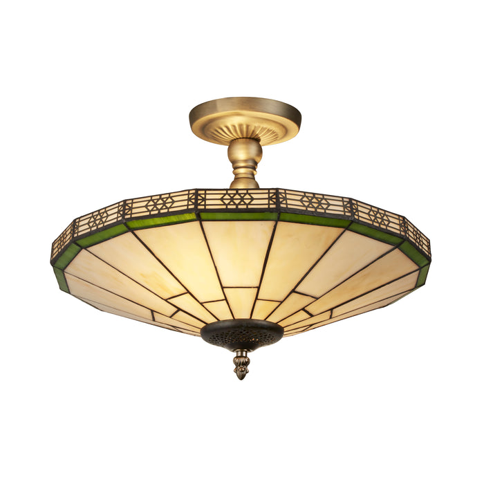 Searchlight  4417-17 New York  2Lt Semi-Flush - Brass Metal & Stained Glass