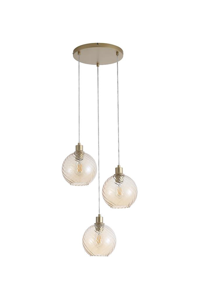 Searchlight 44520-3CP Radiance 3Lt Multi Drop Pendant, Gold Metal and Champagne Gold