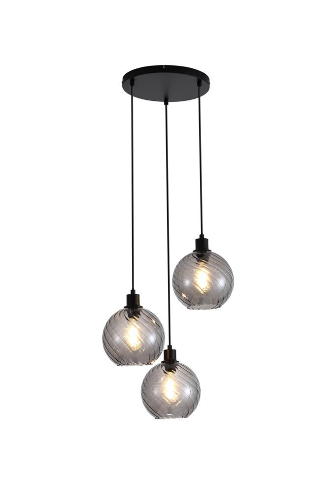 Searchlight 44520-3SM Radiance 3Lt Multi Drop Pendant, Black Metal and Smoked Glass