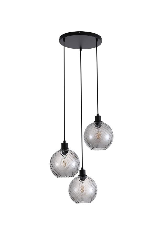 Searchlight 44520-3SM Radiance 3Lt Multi Drop Pendant, Black Metal and Smoked Glass