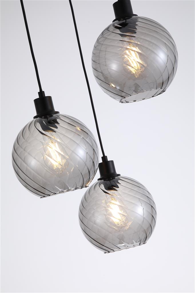 Searchlight 44520-3SM Radiance 3Lt Multi Drop Pendant, Black Metal and Smoked Glass