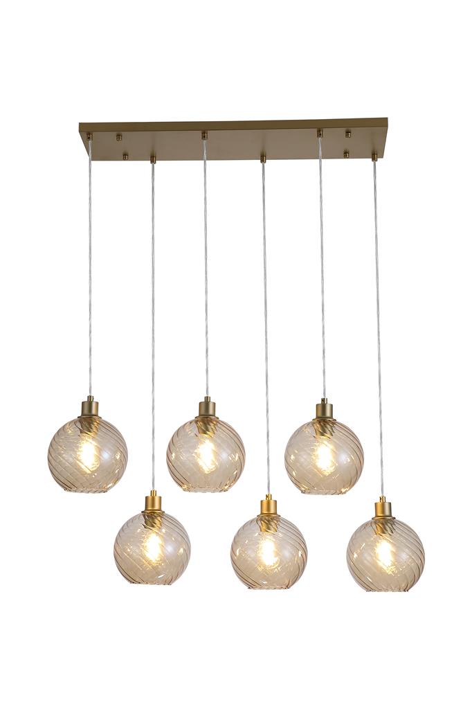 Searchlight 44520-6CP Radiance 6Lt Bar Pendant, Gold Metal and Champagne Glass