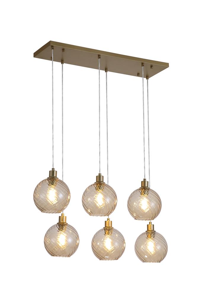 Searchlight 44520-6CP Radiance 6Lt Bar Pendant, Gold Metal and Champagne Glass