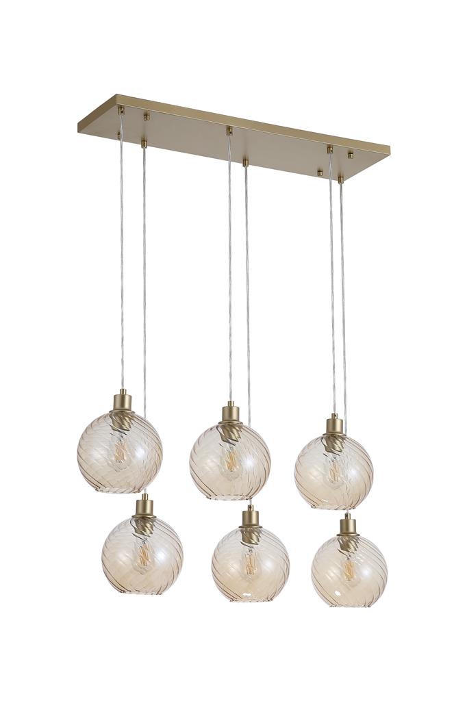 Searchlight 44520-6CP Radiance 6Lt Bar Pendant, Gold Metal and Champagne Glass