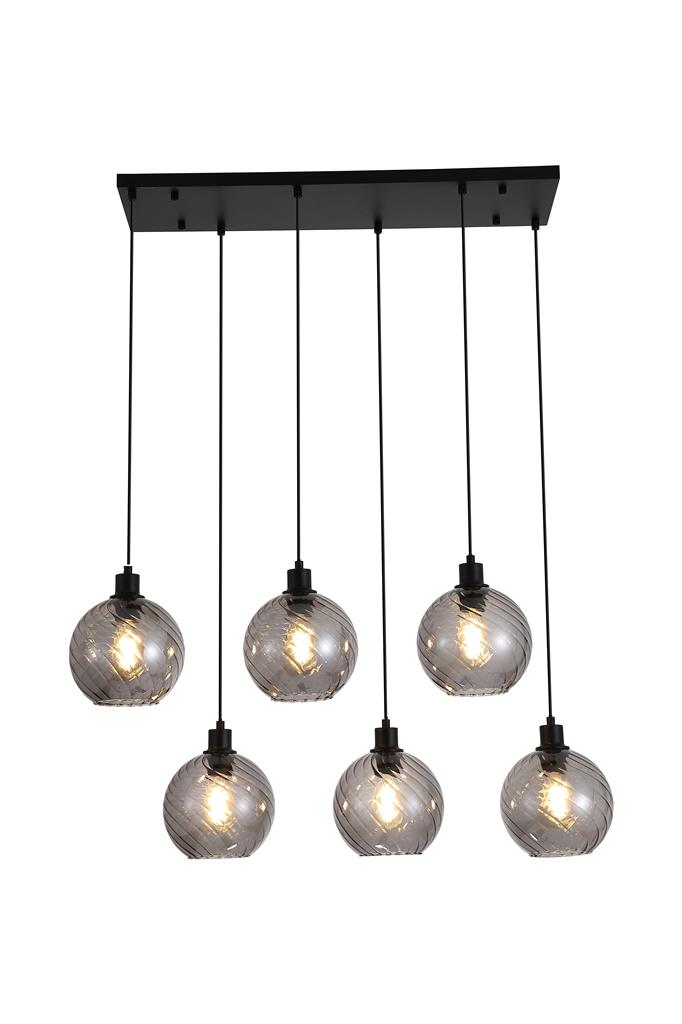 Searchlight 44520-6SM Radiance 6Lt Bar Pendant, Black Metal and Smoked Glass