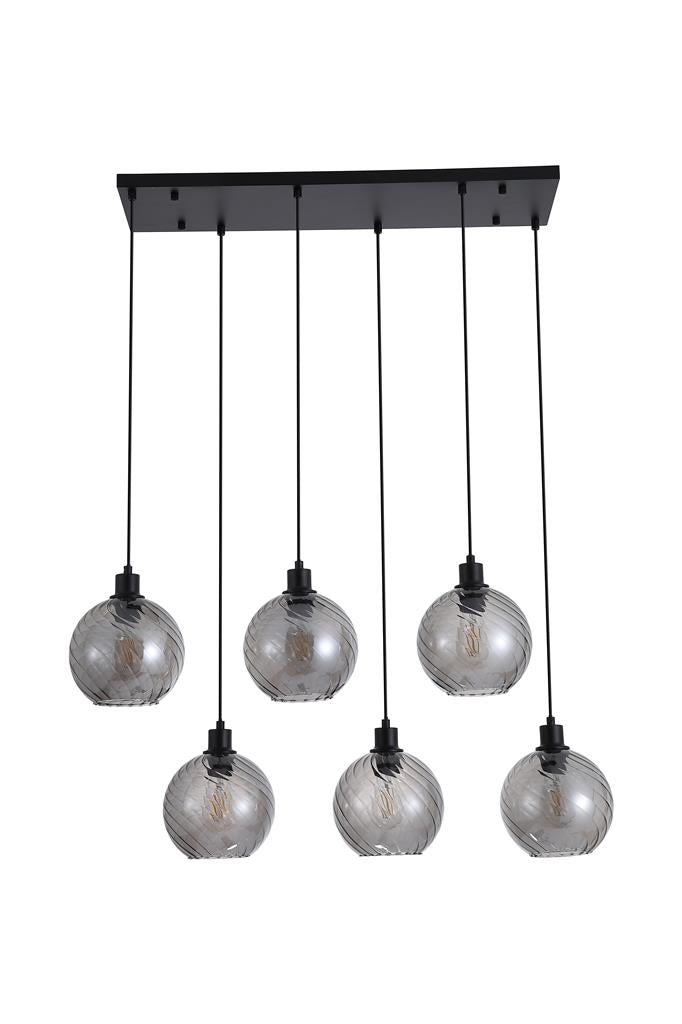 Searchlight 44520-6SM Radiance 6Lt Bar Pendant, Black Metal and Smoked Glass