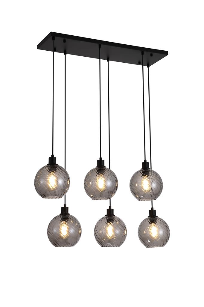 Searchlight 44520-6SM Radiance 6Lt Bar Pendant, Black Metal and Smoked Glass