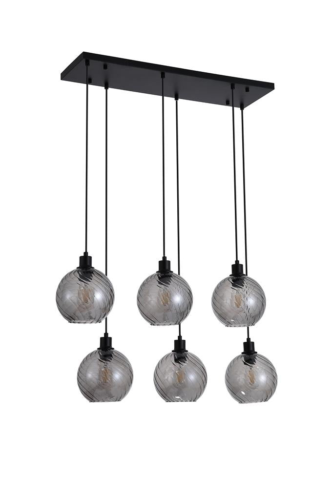 Searchlight 44520-6SM Radiance 6Lt Bar Pendant, Black Metal and Smoked Glass