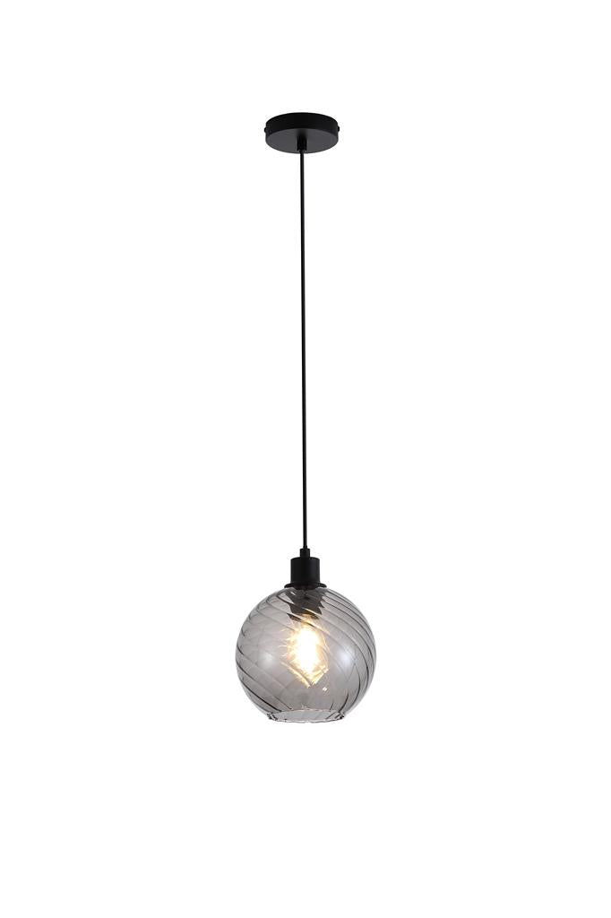 Searchlight 44520SM Radiance 1Lt Pendant, Black Metal and Smoked Glass