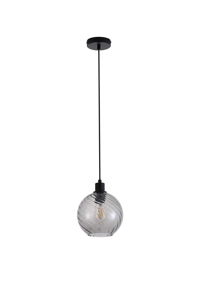 Searchlight 44520SM Radiance 1Lt Pendant, Black Metal and Smoked Glass