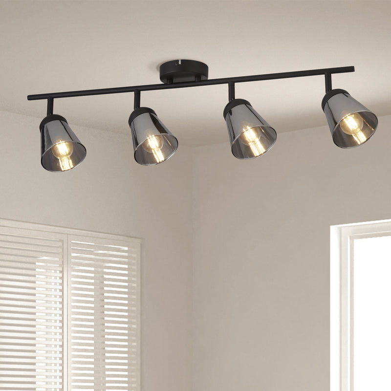 Searchlight  61170-4SM Mega 4Lt Bar Spotlight - Black Metal & Smoked Glass
