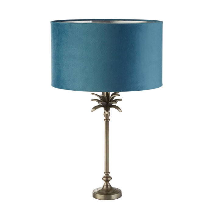 Searchlight  81210TE Palm Table Lamp - Antique Nickel Metal & Teal Velvet Shade