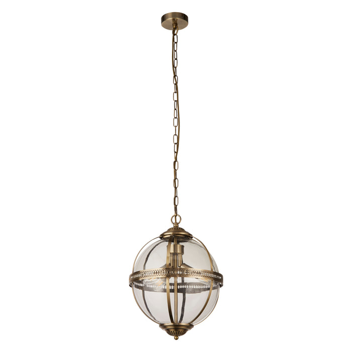 Searchlight  44213-3AB Coronet 3Lt Pendant - Antique Brass Metal & Glass