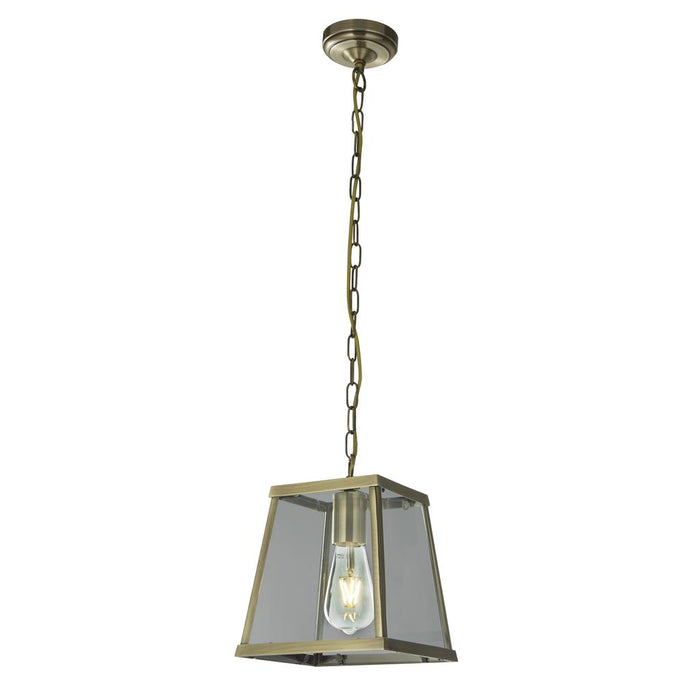 Searchlight  4614AB Voyager Pendant - Antique Brass & Glass