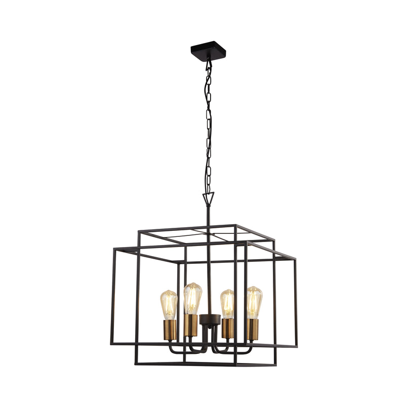 Searchlight  4634BK Crate 4Lt Pendant - Black & Bronze Metal - Bonus Superstore