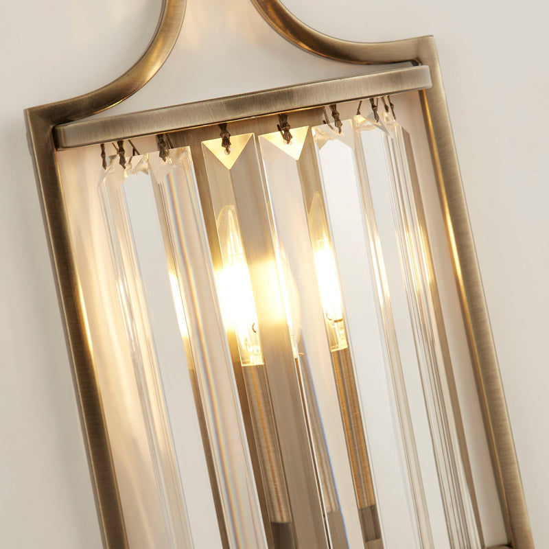 Searchlight  8571AB Victoria Wall Light - Antique Brass Metal & Clear Crystal