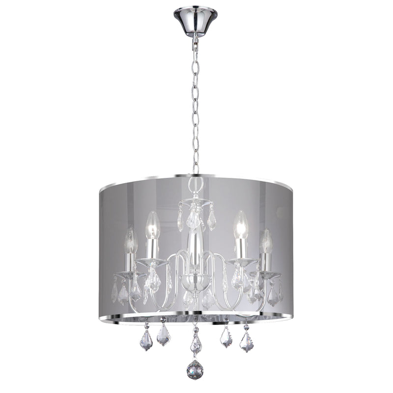 Searchlight  4805-5CC Venetian 5Lt Pendant - Chrome, Voile Shade & Crystal Glass