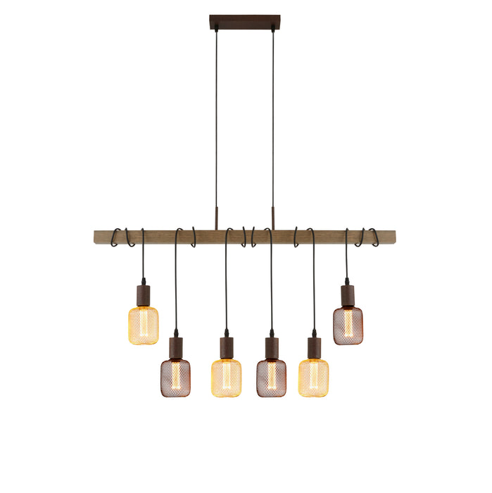 Searchlight  4876-6BR Barn 6Lt Pendant - Black Metal & Wood