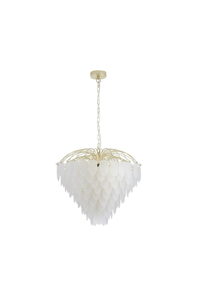 Searchlight 48970-10SB Feather 10Lt Pendant, Polished Brass with Frosted Glass