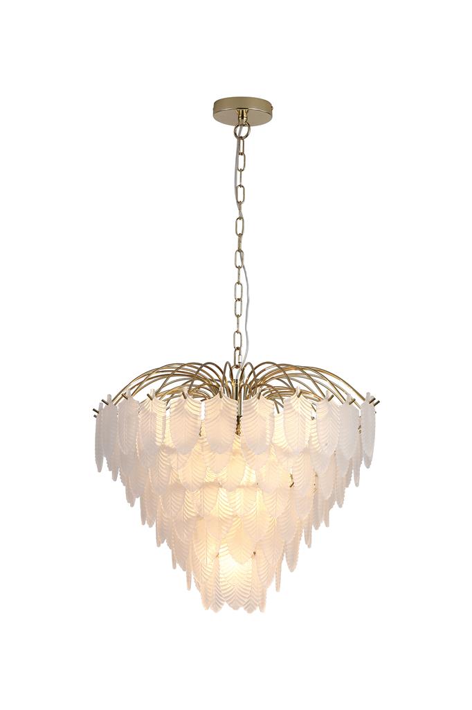 Searchlight 48970-6SB Feather 6Lt Pendant, Polished Brass with Frosted Glass