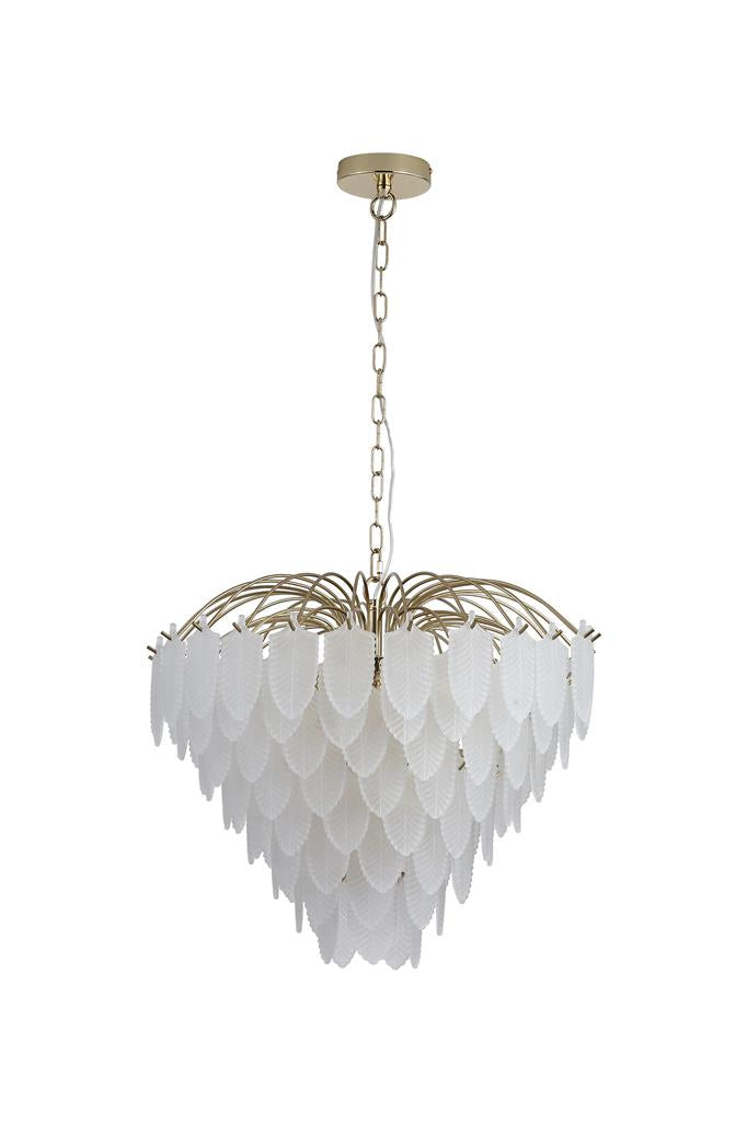 Searchlight 48970-6SB Feather 6Lt Pendant, Polished Brass with Frosted Glass