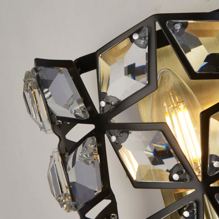 Searchlight  59811-1BSB Iris Wall Light - Black Metal, Crystal & Brass