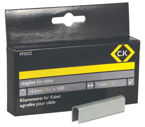 C.K Cable staples 7.5mm wide x 14.2mm deep Box Of 1000 495022