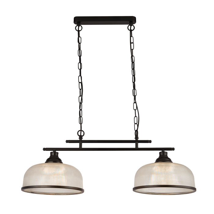 Searchlight  3592-2BK Highworth 2Lt Pendant - Black Metal & Holophane Style Glass