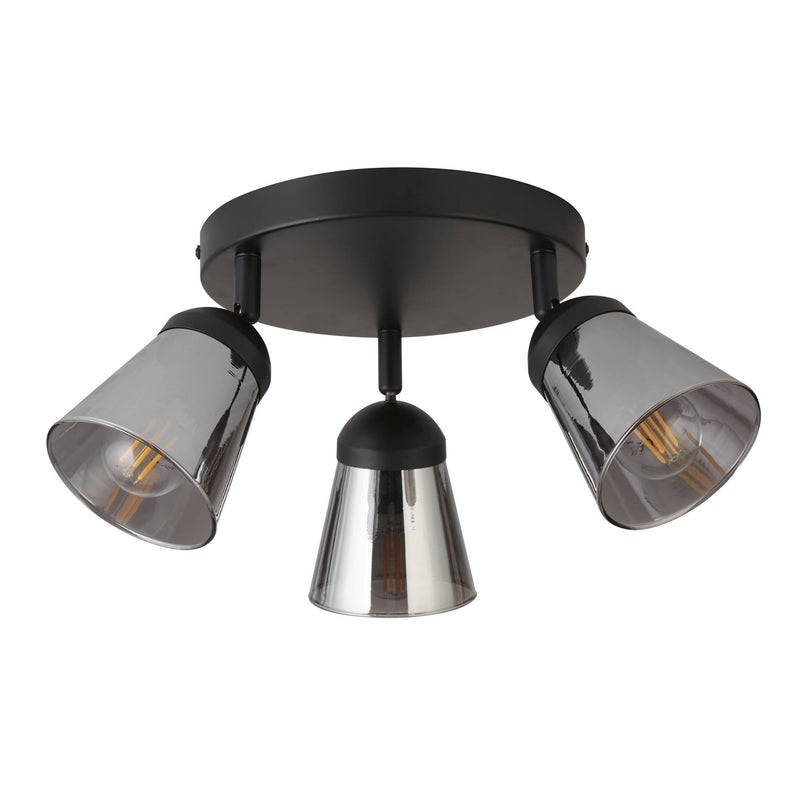 Searchlight  61170-3SM Mega 3Lt Round Spotlight - Black Metal & Smoked Glass