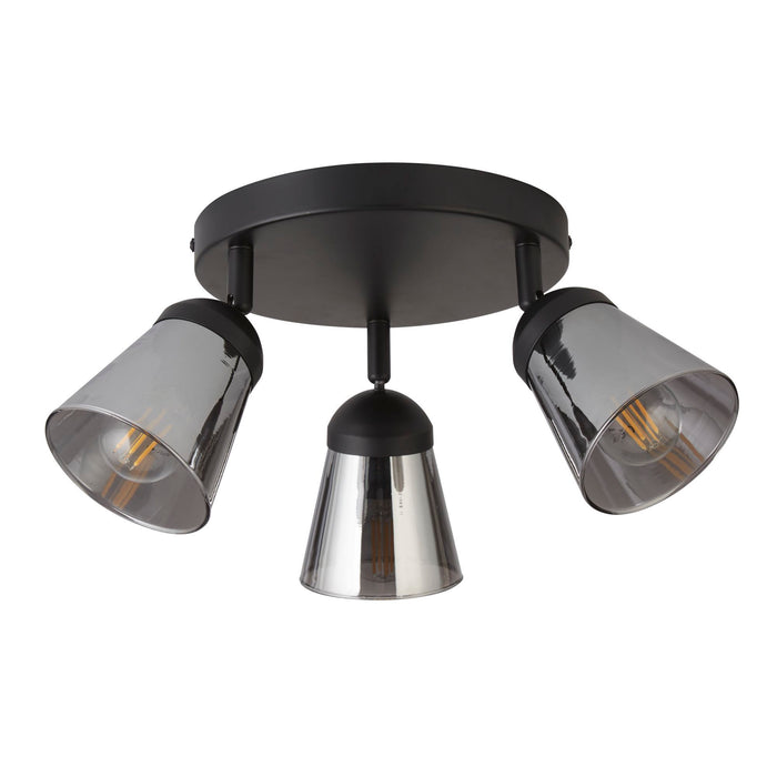 Searchlight  61170-3SM Mega 3Lt Round Spotlight - Black Metal & Smoked Glass