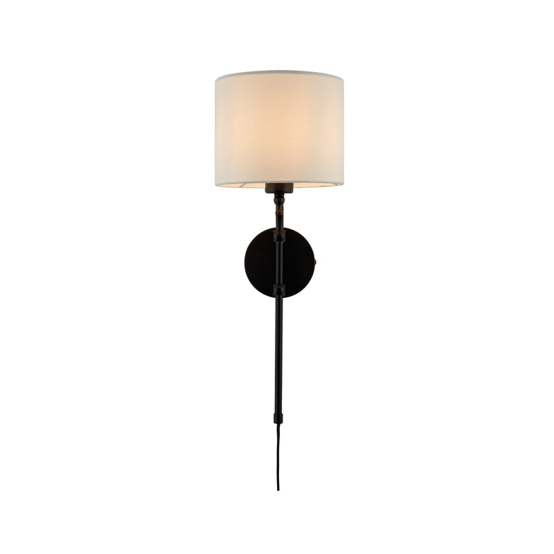 Searchlight  12081-1BK Munich Wall Light - Matt Black Metal & Natural Linen Shade