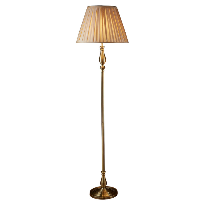 Searchlight  5029AB Flemish Floor Lamp- Antique Brass Metal & Grey Pleated Shade