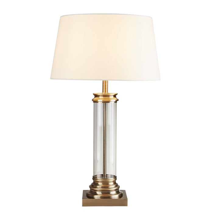 Searchlight  5141AB Pedestal Table Lamp - Antique Brass, Glass & Cream Fabric