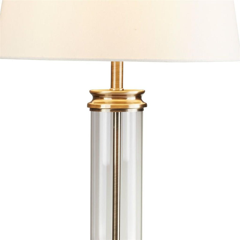 Searchlight  5141AB Pedestal Table Lamp - Antique Brass, Glass & Cream Fabric