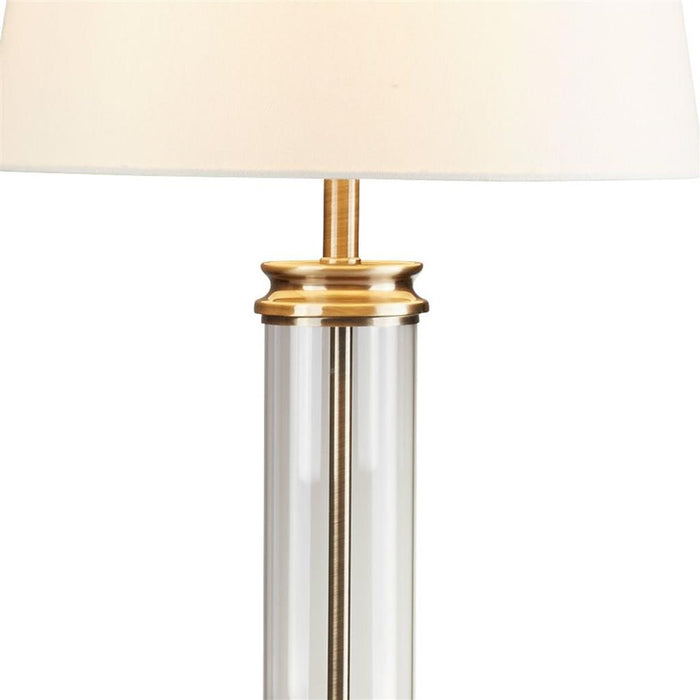 Searchlight  5141AB Pedestal Table Lamp - Antique Brass, Glass & Cream Fabric