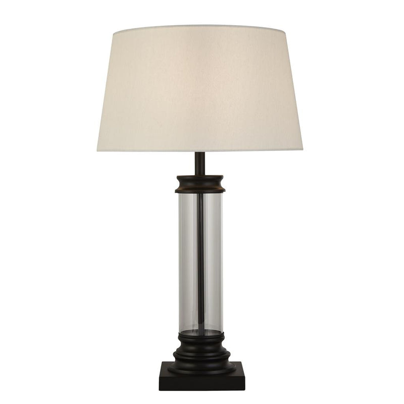 Searchlight  5141BK Pedestal Table Lamp- Black Metal, Glass & White Fabric Shade