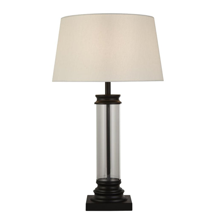 Searchlight  5141BK Pedestal Table Lamp- Black Metal, Glass & White Fabric Shade