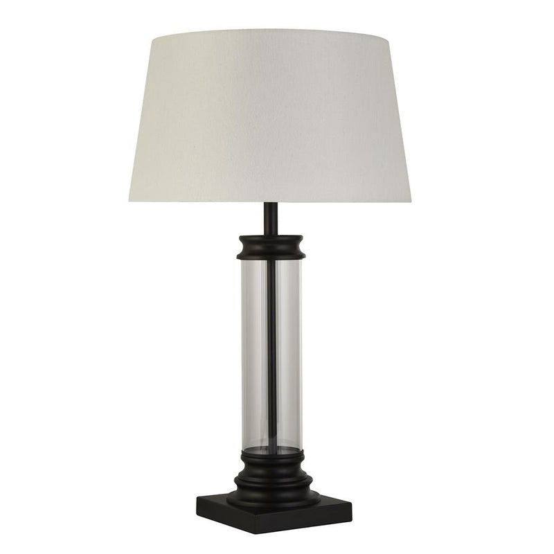 Searchlight  5141BK Pedestal Table Lamp- Black Metal, Glass & White Fabric Shade