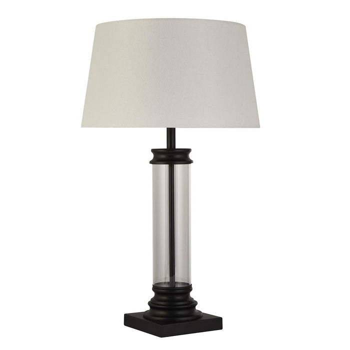 Searchlight  5141BK Pedestal Table Lamp- Black Metal, Glass & White Fabric Shade