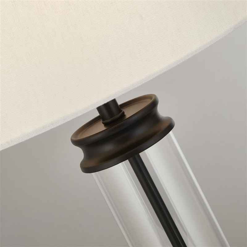 Searchlight  5141BK Pedestal Table Lamp- Black Metal, Glass & White Fabric Shade