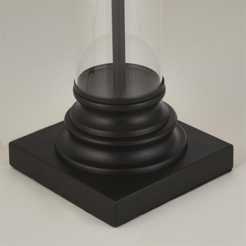 Searchlight  5141BK Pedestal Table Lamp- Black Metal, Glass & White Fabric Shade