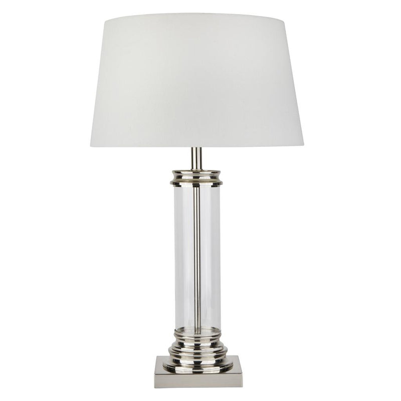 Searchlight  5141SS Pedestal Table Lamp - Satin Silver, Glass & Cream Fabric