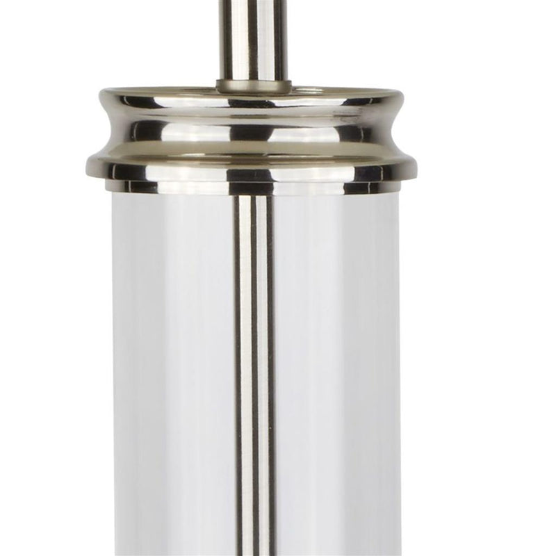 Searchlight  5141SS Pedestal Table Lamp - Satin Silver, Glass & Cream Fabric